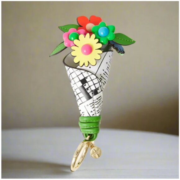 Kate Spade Fresh Picks Flower Bouquet Bag Charm Crossword Puzzle Keychain - Picture 1 of 5